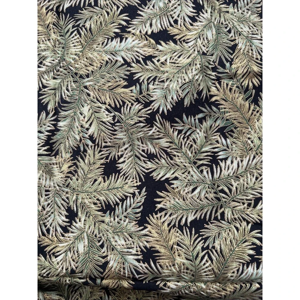Hoffman Cotton Quilting Fabric Pine Bough Weekend in the Woods 1/2 Yd Gold Trim